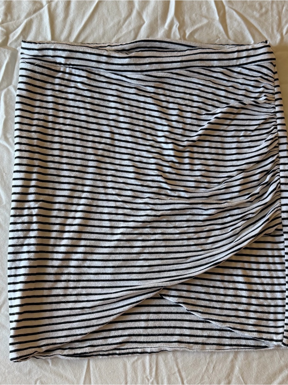h.i.p. Black and White Striped Wrap-Front Mini Skirt